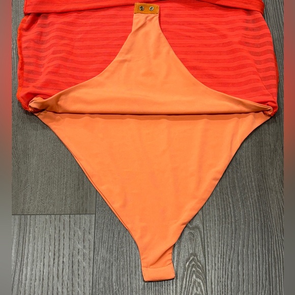 COPY - REVOLVE h:ours Size S Mini Dress Neon Orange Striped Bust Bodycon Sleeve… - Picture 5 of 11